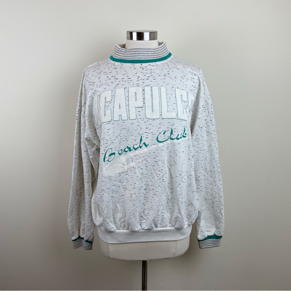 Vintage Graffitti Acapulco Beach Club Gray White Retro Sweatshirt Sweater Top